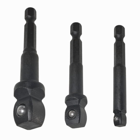 3pcs 1/4 3/8 1/2 Ball Head Socket Adapter Nut Driver Sockets Hex Shank Extension