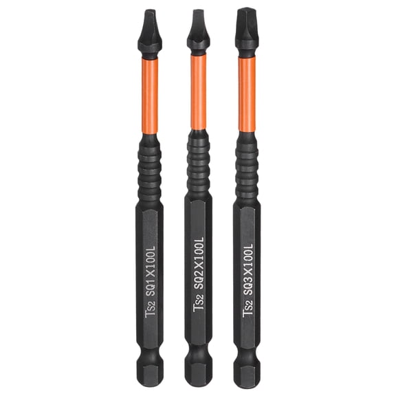 3pcs 1/4" Hex Shank SQ1/SQ2/SQ3 Magnetic Head 4" Square Head Screwdriver Bits