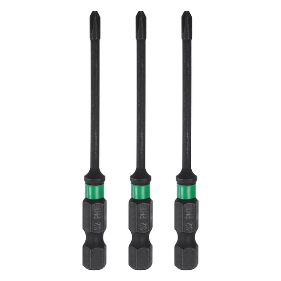 3pcs #1 Impact Phillips Screwdriver Bit PH1 1/4" Hex Shank 3" (75mm) Long 0.1" Rod Magnetic Cross Head Drill Bits S2 Steel Industrial Screw Driver for Impact Power Drivers