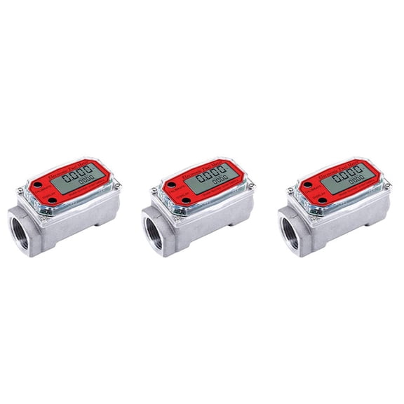 3pcs 1 Inch Digital Turbine Flowmeter Digital LCD Display with NPT Counter  Flowmeter for Measuring Engine Oil