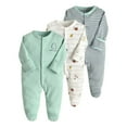 thumbnail image 1 of 3pcs/1 Set Baby Boys' Sleep and Play Pjs Three Piece Cotton One-Piece Zip Front Romper Jumpsuit Footies Pajamas,Green,9-12 Months, 1 of 4