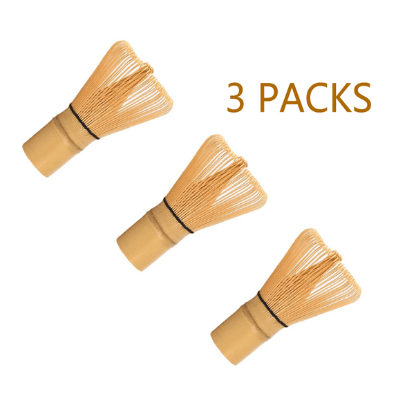 3pcs 100-Prong Natural Matcha Whisk (Chasen) - Semi-Handmade Tool for Frothing & Stirring Golden/Green Matcha