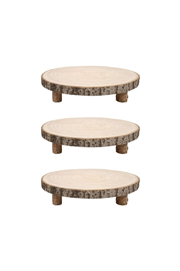 3pcs 11 Inch Wood Cake Stand, Round Wooden Cupcake Pedestal, Paulownia Wood with Legs, Rustic Cake Holder Wooden