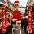 thumbnail image 1 of 3pcs 12 Foot Giant Skeleton Christmas Outfit - Santa Hat Scarf Banner Set, Drawstring & Adhesive for Secure Fit, Heavy-Duty Festive Skeleton Accessories for Christmas Yard Home Decor, B, 1 of 9