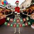 thumbnail image 1 of 3pcs 12 Foot Giant Skeleton Christmas Outfit - Santa Hat Scarf Banner Set, Drawstring & Adhesive for Secure Fit, Heavy-Duty Festive Skeleton Accessories for Christmas Yard Home Decor, A, 1 of 9