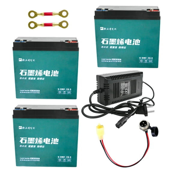 3pcs 12V 20AH Sealed Lead Acid Battery with Nut & Bolt Connector Rechargeable Replacement Battery 6DZM20 with 36V Ch for Electric Scooter E Bike Go Kart ATV Quad Buggy Golf Cart