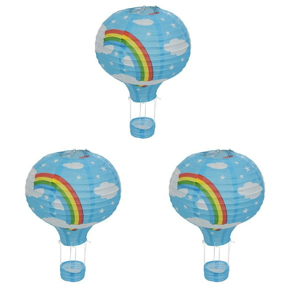 3pcs 12inch Hot Air Balloon Paper Lantern Lampshade Ceiling Light Wedding Decor, Blue Rainbow