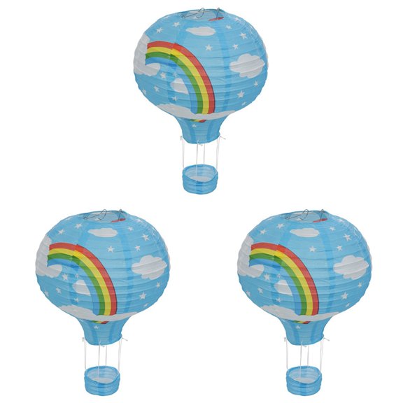 3pcs 12inch Hot Air Balloon Paper Lantern Lampshade Ceiling Light Wedding Party Decor, Blue Rainbow