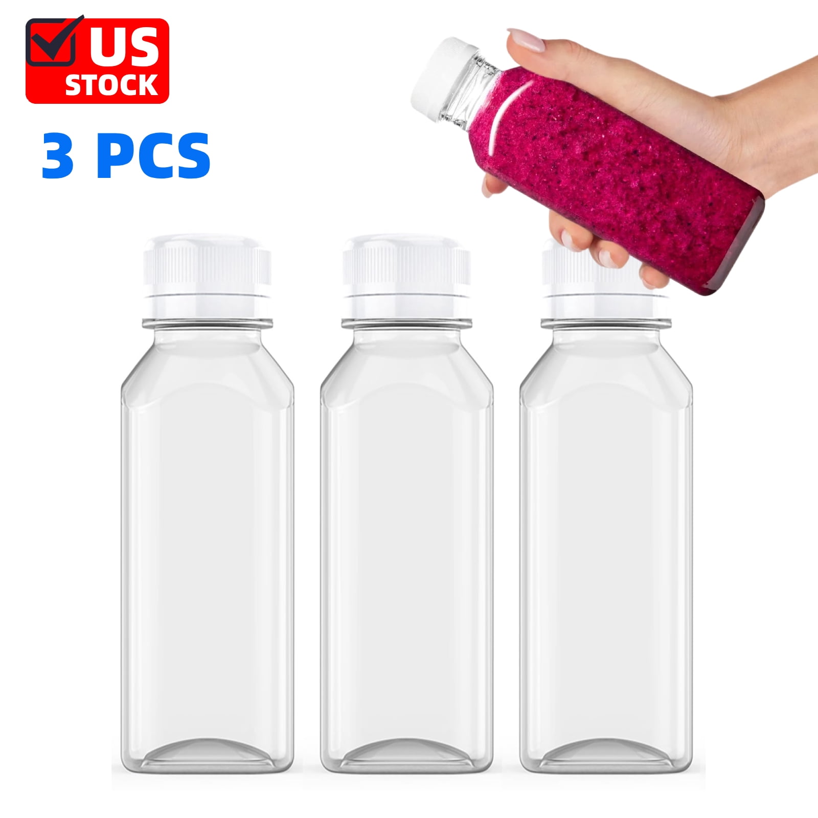 Container For Juice 3pcs 12oz Plastic Juice Bottles with Caps, Reusable Juicing Bottles ...