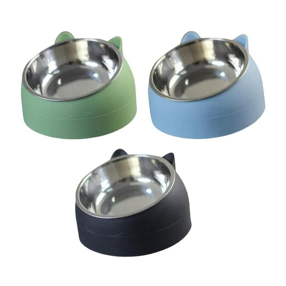 3pcs 15 degree Raised Cat Dog Bowls Tilted Elevated Water Food Feeder Non Slip Neck Protective Bowl Small Dogs Drinking Pet Feeder Green and Blue