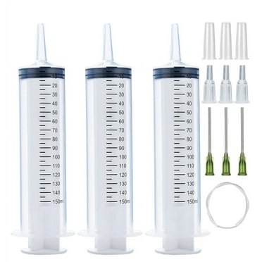 3pcs 150ml Syringes with 27.6-Inch Tube, Large Plastic Syringe for Scientific Labs, Nutrient Measuring, Watering, Refilling