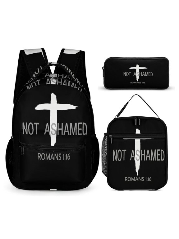 3pcs 17 Inch Backpack Religious Christian Faith Jesus-Romans 1:16 Waterproof and Lightweight Laptop , suitable for youth men and women for picnics, travels and work.Gift Tie