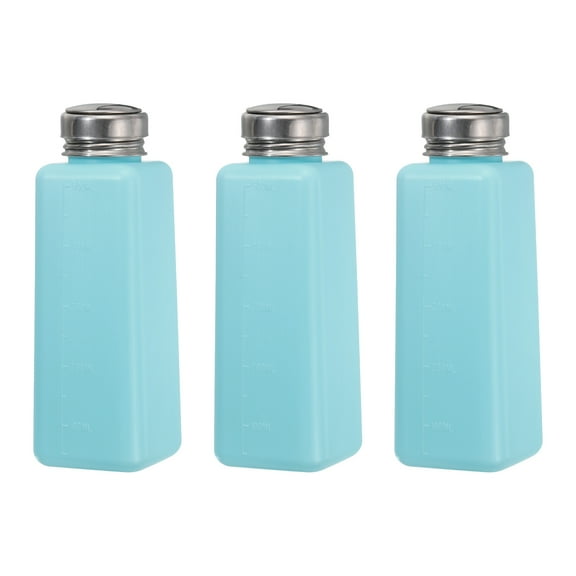 3pcs 17 Oz/500ml Alcohol Push Down Pump Dispenser Bottle Press Liquid Empty Container, Blue