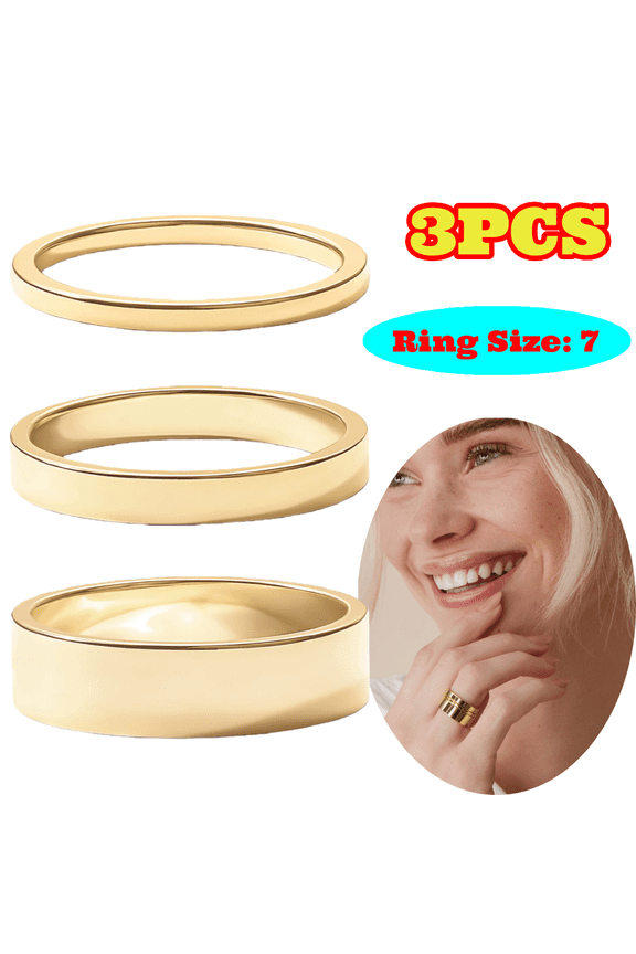 3pcs 18K Gold Plated Stacking Rings for Women, Round Gold Rings for Wedding
