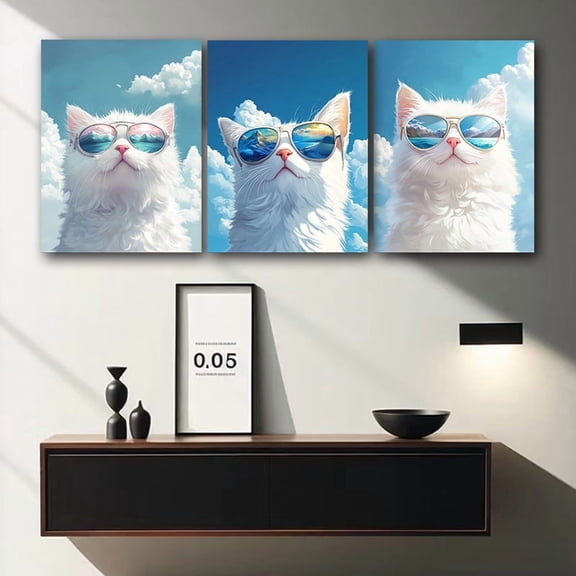 3pcs 1set Chic White Persian Cat Canvas Painting Wall Art, Perfect for Living Room, Office, or Coffee Shop Decor, Perfect for Room Decor Color creativity Color creativity, Valentine's day, Easter eg