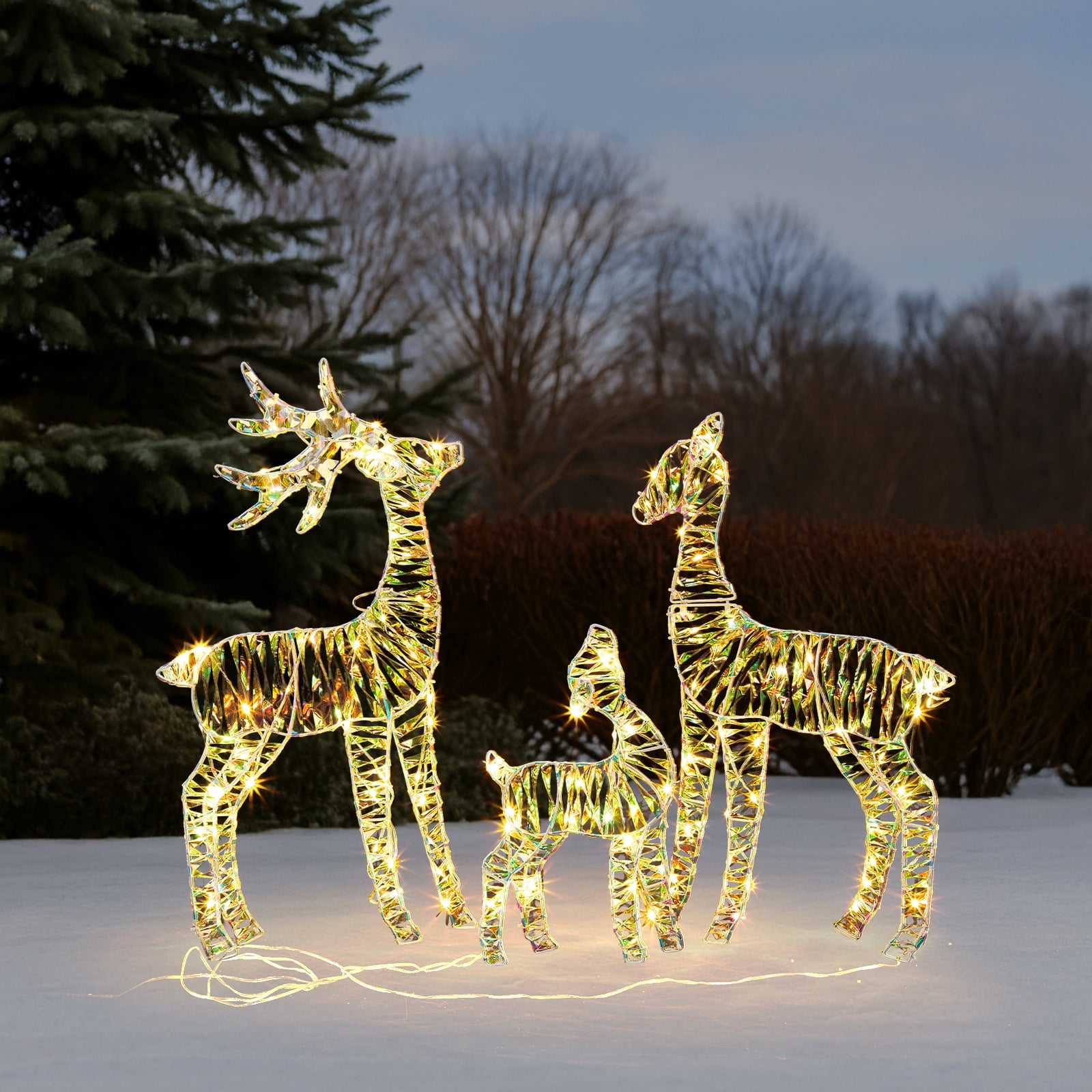 3pcs 2.4FT 2D Family Elk Iron Frame Courtyard Elk Decoration