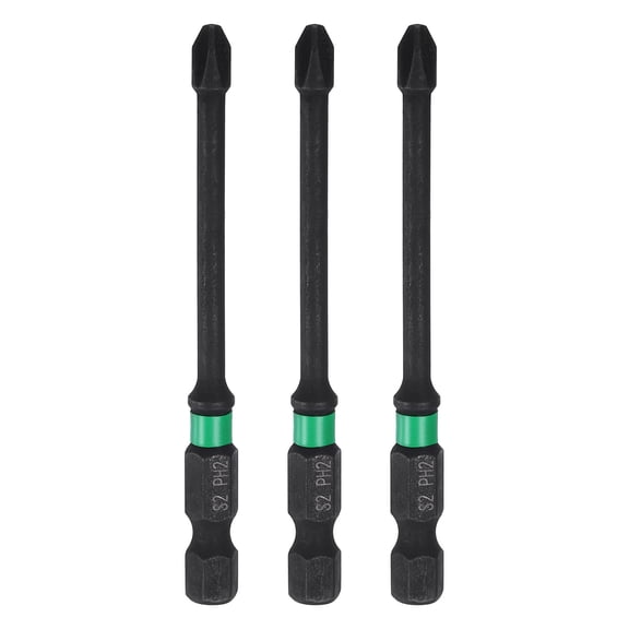 3pcs #2 Impact Phillips Screwdriver Bit PH2 1/4" Hex Shank 3" (75mm) Long 0.14" Rod Magnetic Cross Head Drill Bits S2 Steel Industrial Screw Driver for Impact Power Drivers
