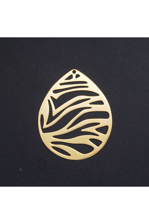 3pcs 201 Stainless Steel Filigree Pendants Textured teardrop with Stripe Pattern Golden 45x36x1mm Hole: 1.6mm