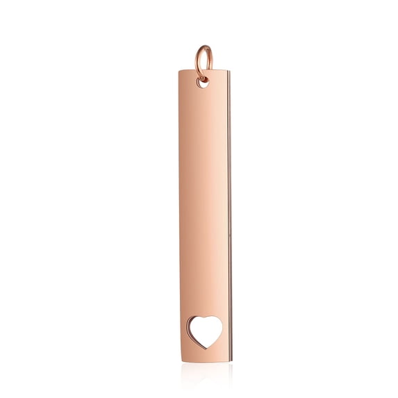 3pcs 201 Stainless Steel Pendants Manual Polishing Rectangle with Heart Rose golden 40x7x1.5mm Hole: 3mm