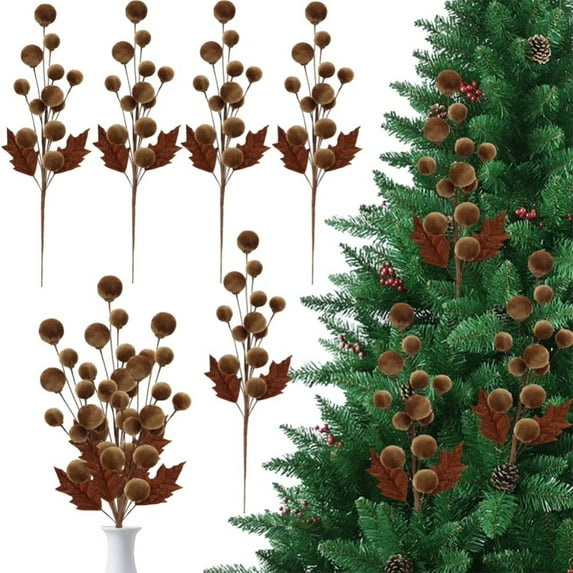 3pcs, 21.6 In Christmas Tree Ball Pick Ornaments, Christmas Tree Picks Velvet Christmas Ornaments Spheres Ball Pick Velvet Xmas Tree Branches Hanging Decoration Wreath Home Office Party Ornament