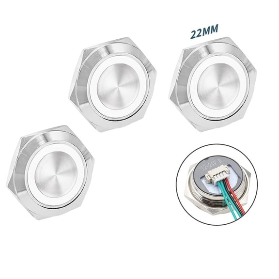 3pcs 22mm Push Button Switch LED Light 12V 24V Momentary Waterproof with Wire