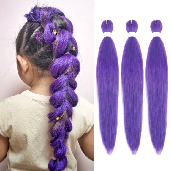 3pcs 24 inch Purple Pre Stretched Braiding Hair Long Braids Synthetic Fake Hair Extensions for Cosplay Twist or Box Braids