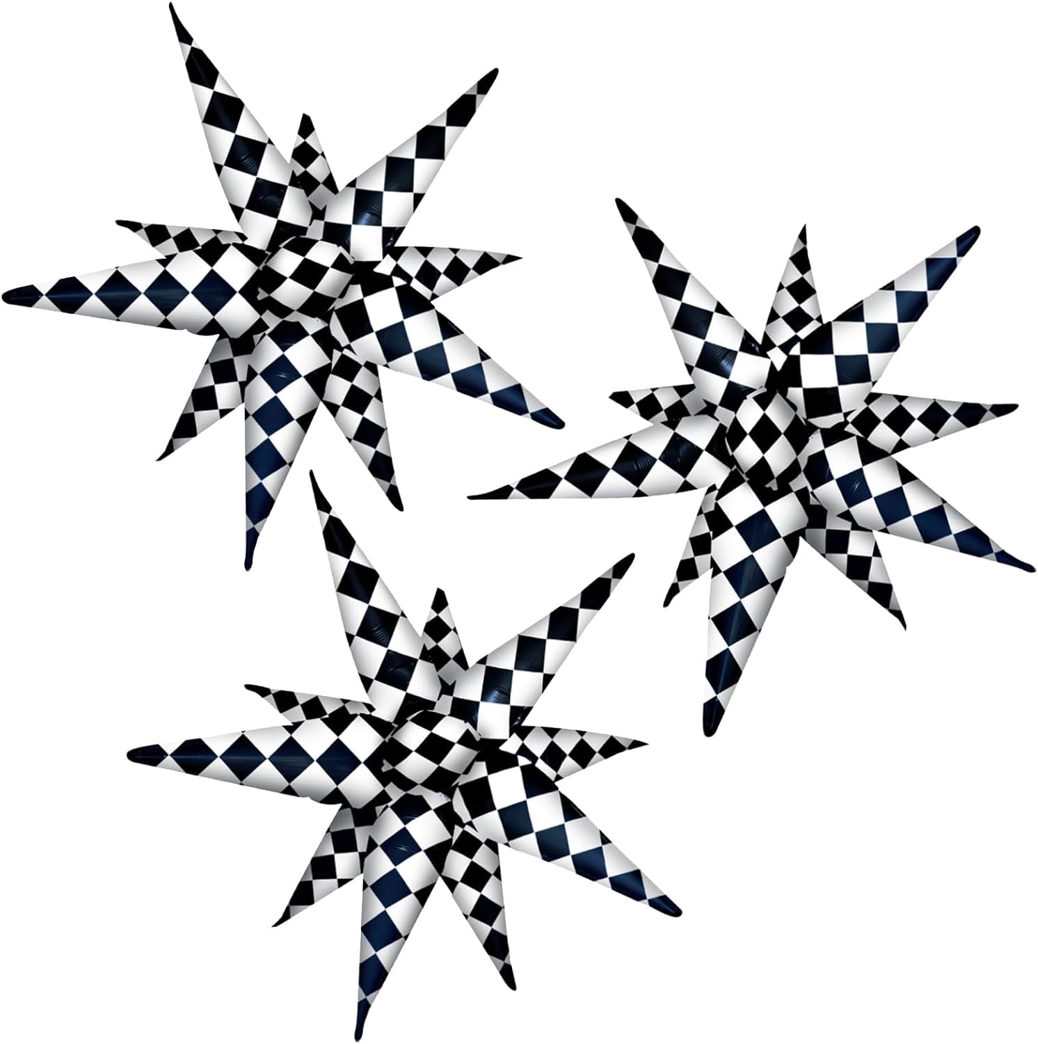 3pcs 26inch 3D Black White Explosion Star foil Balloon,Black White Foil Cone Starburst Balloons for Birthday Wedding New Year Party Event