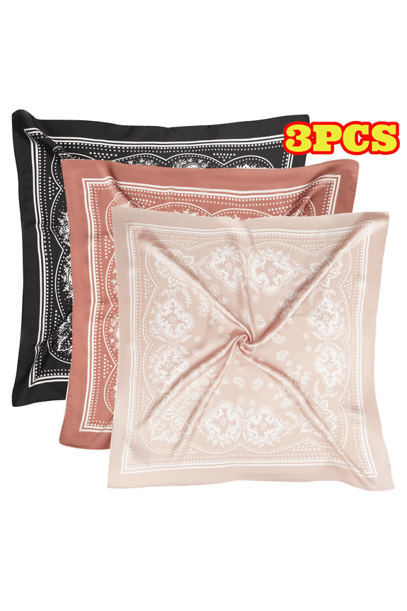 3pcs 27.5 inch Silk Head Scarf for Women Men, Vintage Bandanas Satin Hair Scarf, Silk Wrap Neck Square Scarves