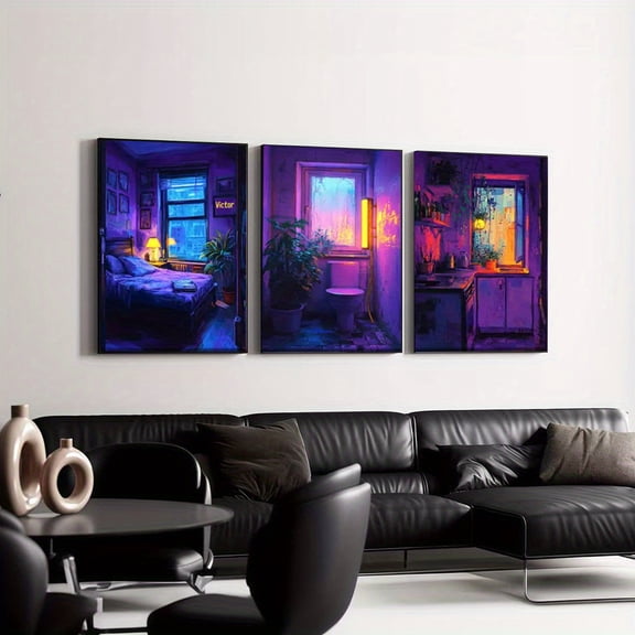 3pcs 2D Flat Abstract Canvas Art Prints - Vibrant Bedroom & Living Room Decor, Frameless Triptych Wall Art for Home & Office, Perfect for Studio Corridor, Valentine'S Day Gift, 2D Flat Design, Canva