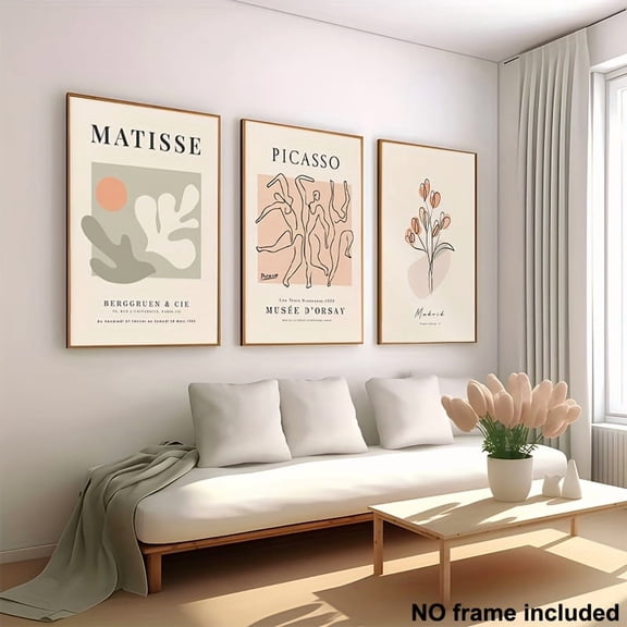 3pcs, 2D Frameless Canvas Art, Decorative Painting, Multiple Sizes, Set of 3 Canvas Posters, Soft Gallery Wall Art, Picasso Prints, Matisse Poster, Plant Wall Art, Modern Wall Decoration, Home Décor