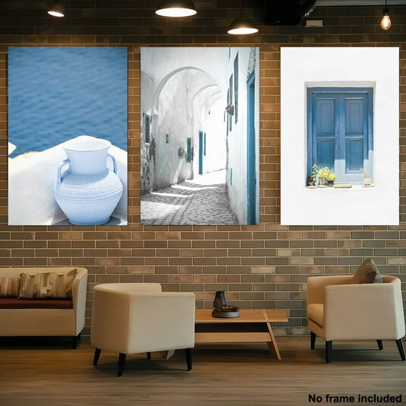 3pcs, 2D Frameless Canvas Art, Greek Print Set of Three, Santorini Watercolor Painting Trio, Mykonos Island Art Prints, Mediterranean Wall Decor, Travel-Inspired Art Collection, 2D Flat, Perfect for