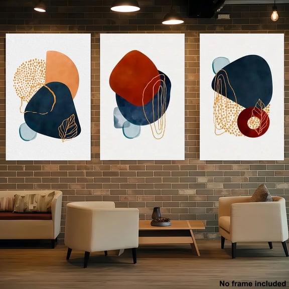 3pcs, 2D Frameless Canvas Art Set of Three Triptych Paintings Featuring Modern Abstract Watercolor Geometric Designs with Bohemian and Minimalist Styles, Perfect for Living Room Wall Decor, 2D Flat,