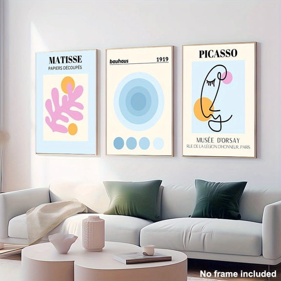 3pcs, 2D Frameless Canvas Art, Three-Piece Living Room Decor Set, Gallery Wall Art Canvas Set of 3, Picasso Matisse Art, Bauhaus Abstract Geometric Plant Bohemian Style, Modern Wall Art