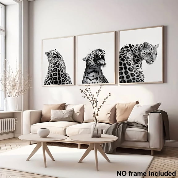 3pcs,2D Frameless Canvas Prints,Home Decor Paintings,Set of 3 Unframed Black And White Animal Parkour Fashion Art Posters Glam Room Decor Leopard Punk Oil Painting Canvas Prints Minimalist Wall Imag