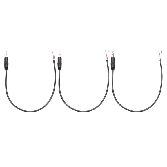 3pcs 3.5mm Male Jack to Bare Wire Open End Replacement TRS 3 Pole Cable for Earphone Headphone, 0.30m