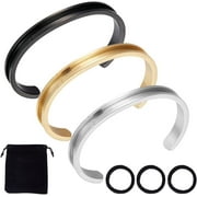 3pcs 3 Color Hair Tie Bracelet 4mm Inner Stainless Steel Grooved Bangles Open Cuff Bangle Metal Empty Bangles Gemstone Leather Inlay Bracelet with Velvet Pouches for Women s Gift DIY