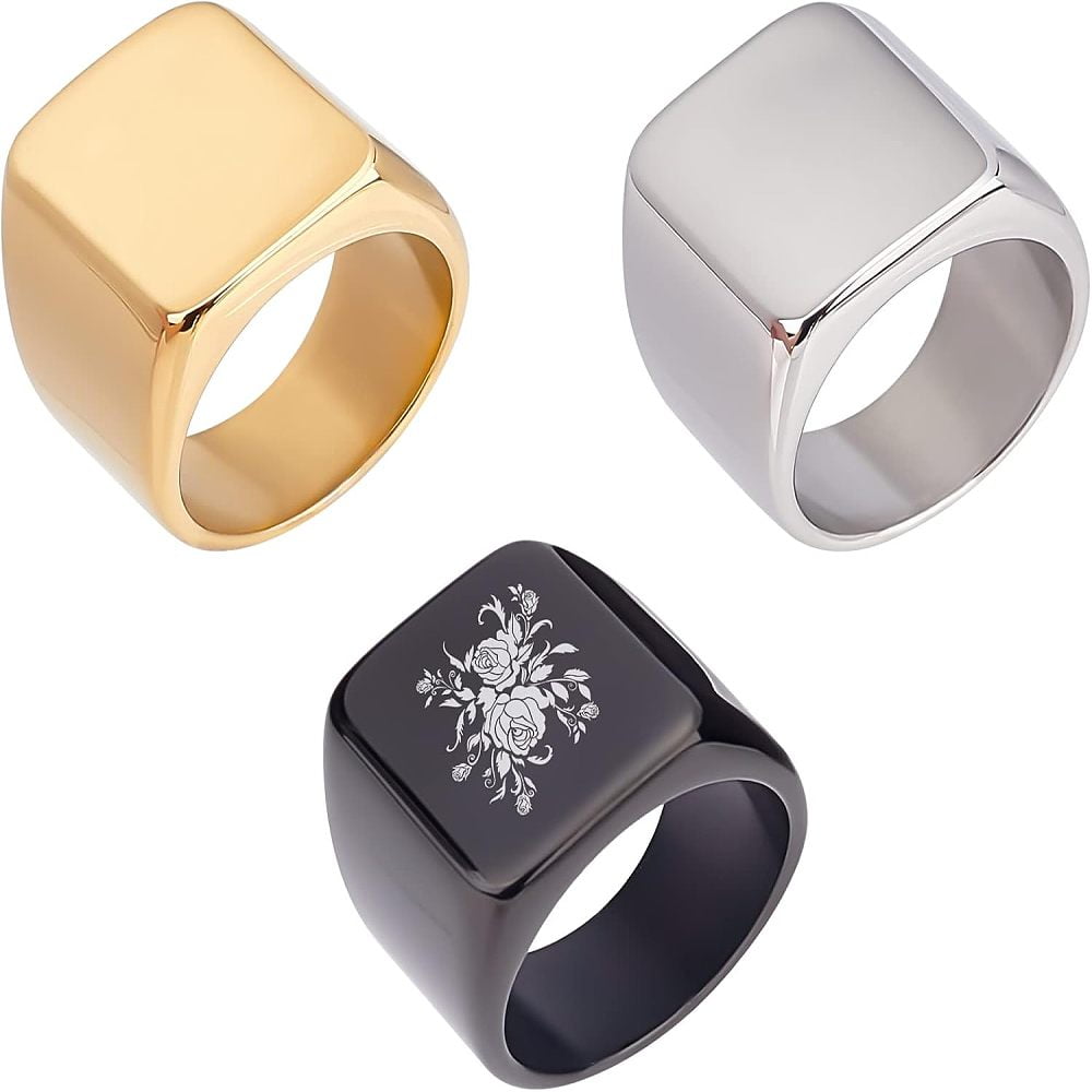 3pcs 3 Colors Stainless Steel Rectangle Signet Finger Rings Size 9 ...