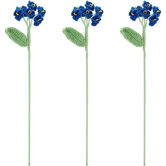 3pcs 3 PCS Crochet Forget Me Not Flower Marine Blue Handmade Crocheted Forget Me Not Flower Bouquet Knitted Polyester Artificial Flowers for Wedding Bouquet Home Decorations Flower Gift colorful DIY