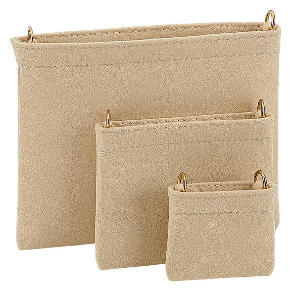 3pcs 3 Sizes Felt Purse Insert Organizer Envolope bag Felt Organizer Purse Insert for 3-in-1 Envelope bag Handbag Crossbody bag Conversion Inserts with D Ring for Envelope Handbag Khaki