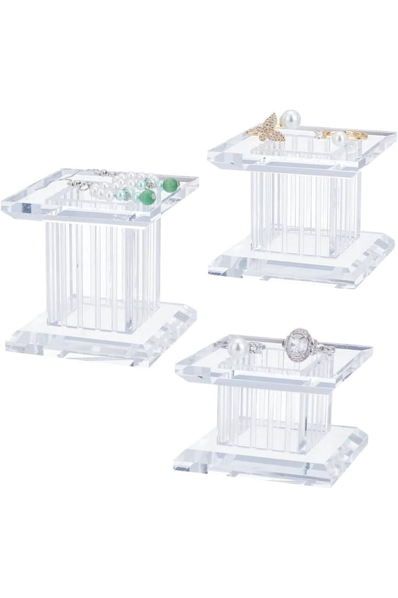 3pcs 3 Sizes Square Acrylic Jewelry Display Pedestals for Rings Brooches Small Jewelry Clear 6x6x4~6.1cm 1pc/size