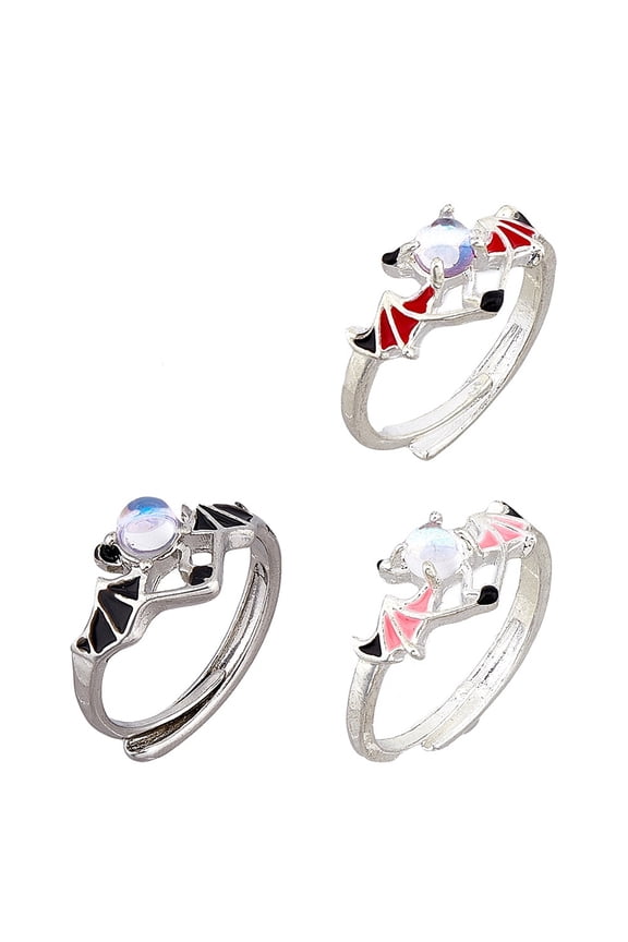 3pcs 3 color Acrylic Beaded Bat Adjustable Rings Silver Alloy Stackable Rings Mixed color Inner Diameter: 17.9~22mm 1pc/color