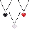 thumbnail image 1 of 3pcs 3 colors Glass Heart Pendant Necklaces set with Plastic Beaded Chains Alloy Necklaces for Women Mixed color 18.03 inch(45.8cm) 1pc/color, 1 of 6