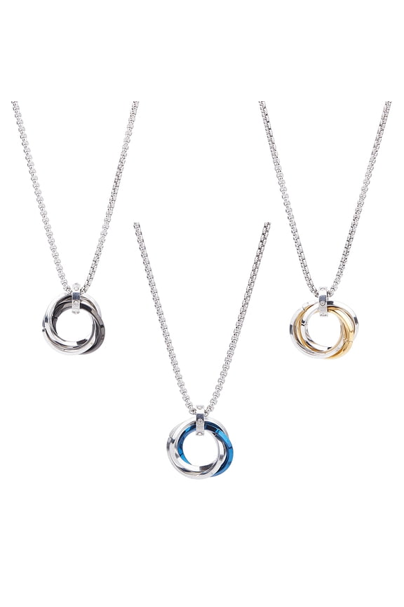 3pcs 3 colors Stainless Steel Pendant Necklaces set Interlock Rings Mixed color 23.23 inch(59cm) 1pc/color