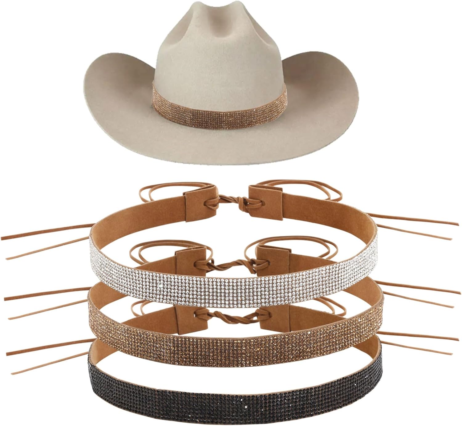 3pcs 3 colors Velvet Adjustable Hat Band with Rhinestone for 