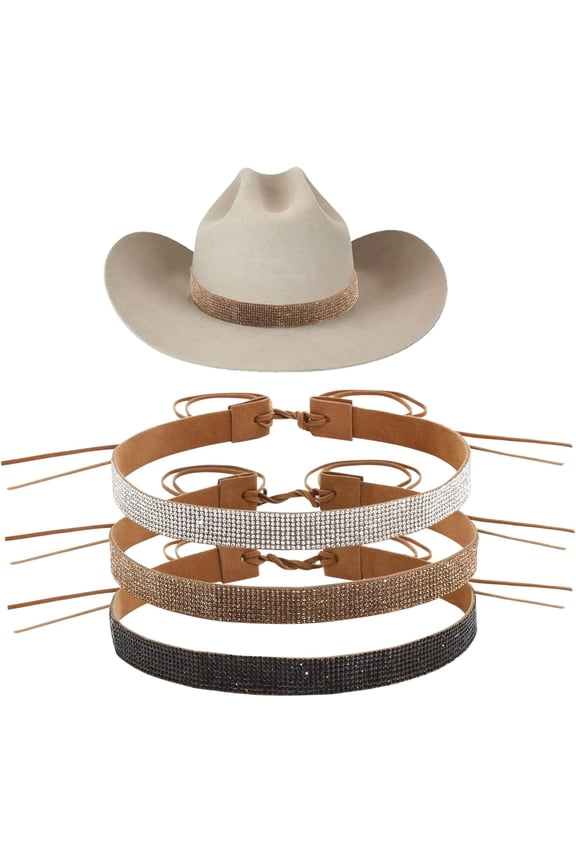 3pcs 3 colors Velvet Adjustable Hat Band with Rhinestone for Cowboy Hat Bend Brim Fedora Hat Straw Hat Decoration Mixed color 1240x21x4mm 1pc/color