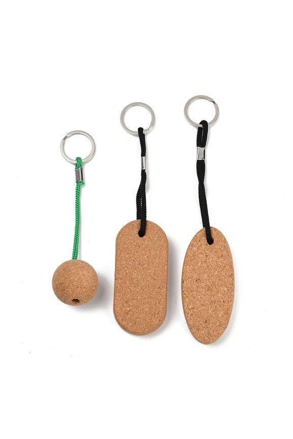 3pcs 3 style Creative Environmental Protection Cork Keychains with Iron Ring for DIY bag Decoration Pendant Key Chain Round & Oval & Rectangle Mixed color 16.3~20.5cm 1pc/style