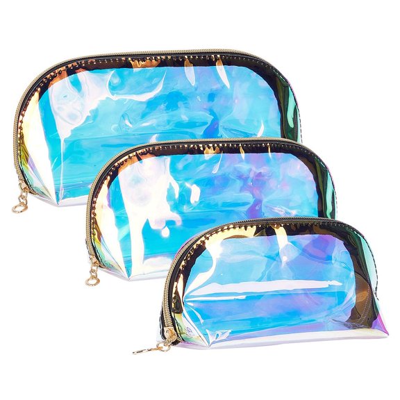 3pcs 3 style Laser Portable TPU Transparent Waterpoof Makeup Storage bag Multi-functional Wash bag with Pull Chain Clear AB 18.5~24.8x7.5~8.4x9~10.5cm 1pc/style