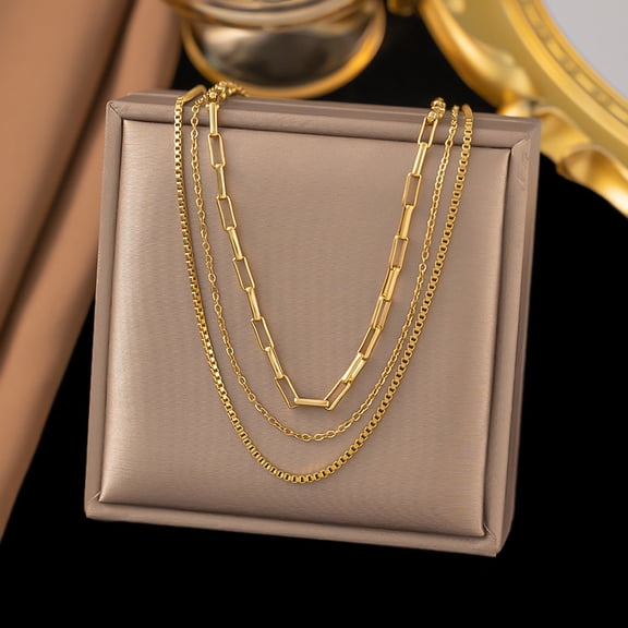 3pcs 304 Stainless Steel 3 Layer Necklaces for Women Real 18K golden Plated 15.87 inch(40.3cm)