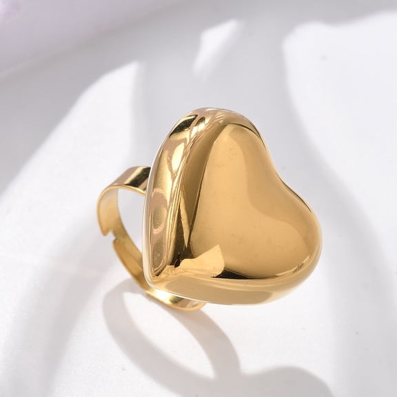 3pcs 304 Stainless Steel Adjustable Rings Heart Real 18K golden Plated 24.5x25mm Inner Diameter: 18mm