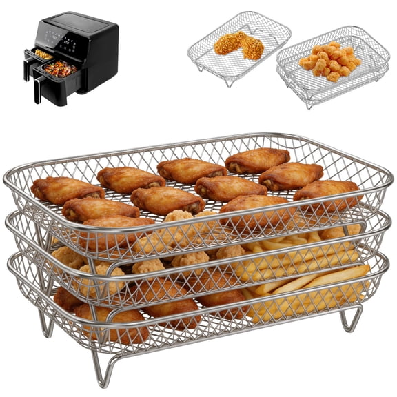 3pcs 304 Stainless Steel Air Fryer Rack for DZ201 DZ090 Double Zone Fryers Stackable Rack with Mesh Design Air Fryer Accessories